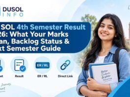 DU SOL 4th Semester Result 2026 with marksheet, backlog status, ER RL codes and Semester 5 update